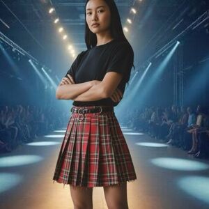 NWT Dolls Kill Current Mood XS red plaid pleated skirt